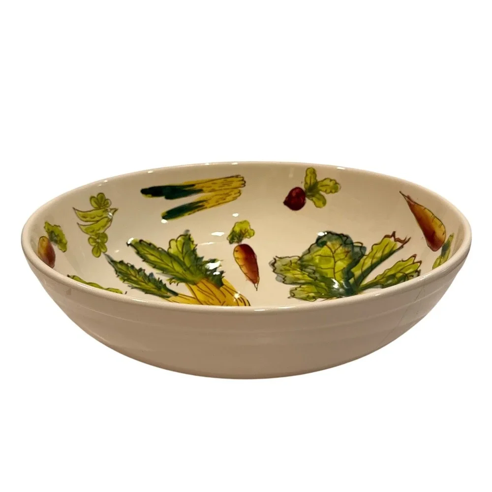 Pottery Barn VTG Vegetable Serving Bowl HandPainted Ceramic Japan Hairline Crack